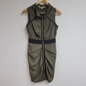 Chelsea & Violet Full Zip Sheath Dress Size S Lined Sleeveless Ruched Moto Edgy